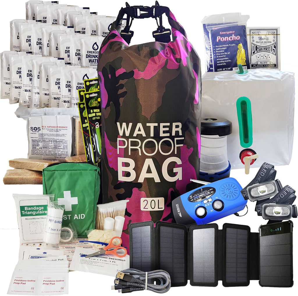 Pre-Packed Hurricane Kit - Comprehensive Hurricane Preparedness Items - Essential Hurricane Supplies - Complete Hurricane Supply List in a Waterproof Bag for 2 People