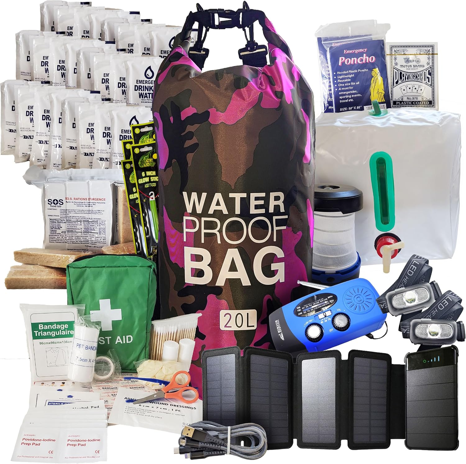 Pre-Packed Hurricane Kit - Comprehensive Hurricane Preparedness Items - Essential Hurricane Supplies - Complete Hurricane Supply List in a Waterproof Bag for 2 People