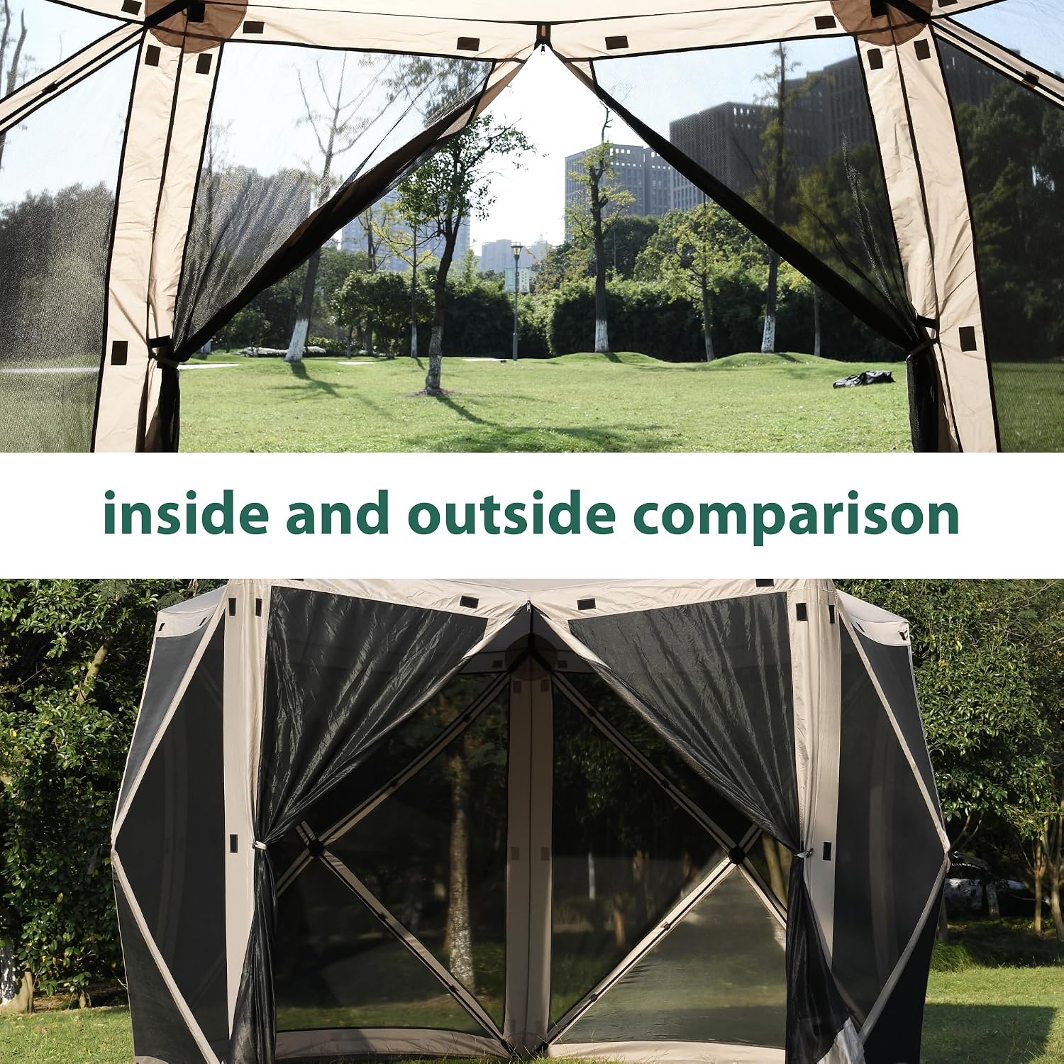 MCombo 10x10ft 5-Sided Pop-Up Gazebo Tent Only, Screened Outdoor Shelter with Netting, Quick Setup Patio Pavilion, No Wind Panels Included, 1024 (Tan, 10x10ft Pop-Up Gazebo Tent Only)