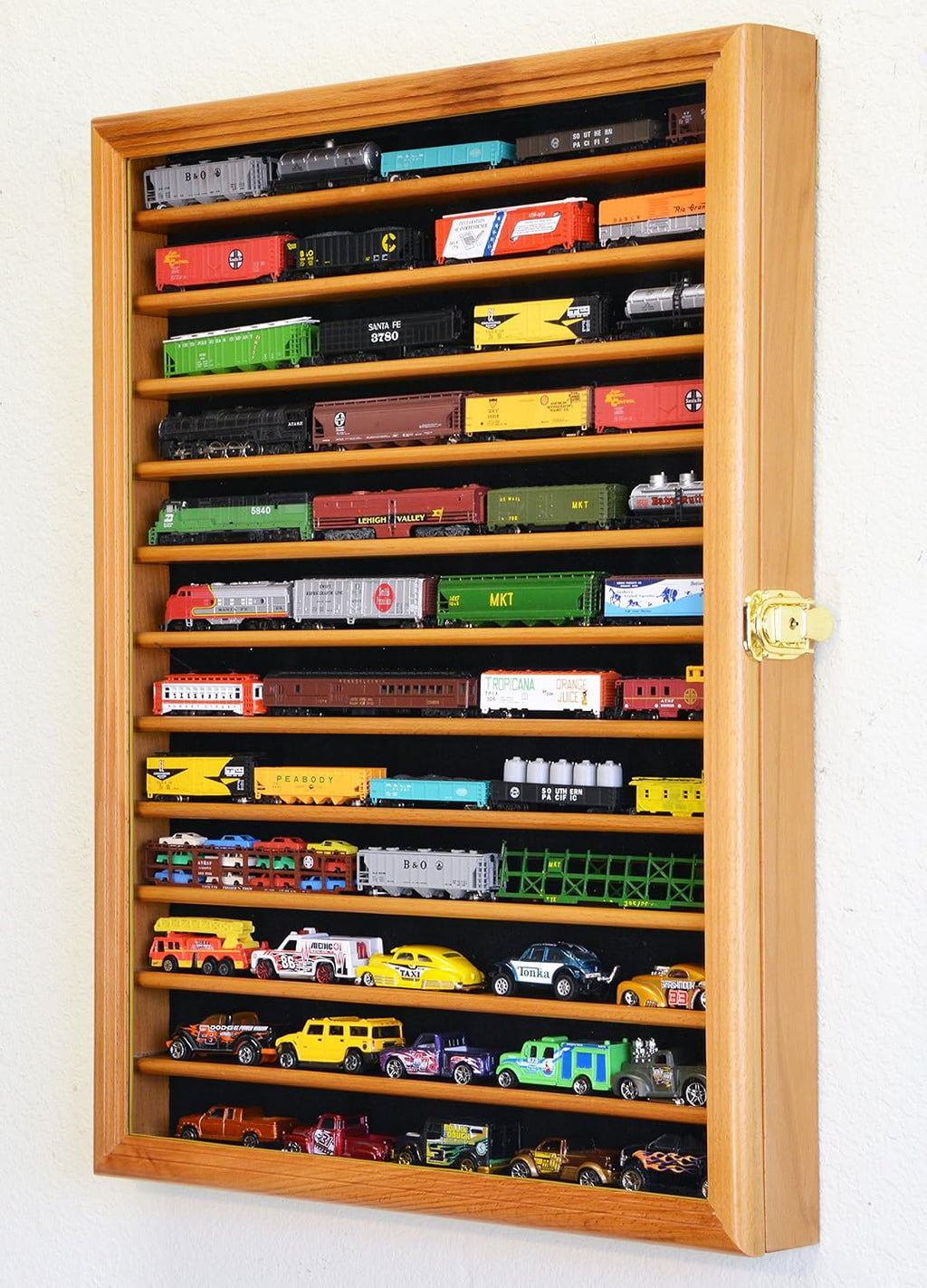 sfDisplay.com,LLC. 12 Shelves N Scale Train Model Trains Display Case Cabinet Wall Rack w/ 98% UV Lockable