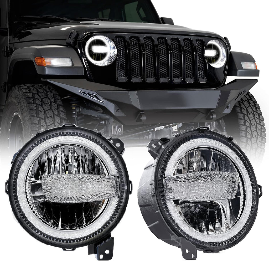 RAMJET4X4 DOT 9 Inch LED Headlights Headlamps Assembly Compatible with 2018-2025 Wrangler JL JLU Gladiator JT, Hi/Lo Beam with DRL