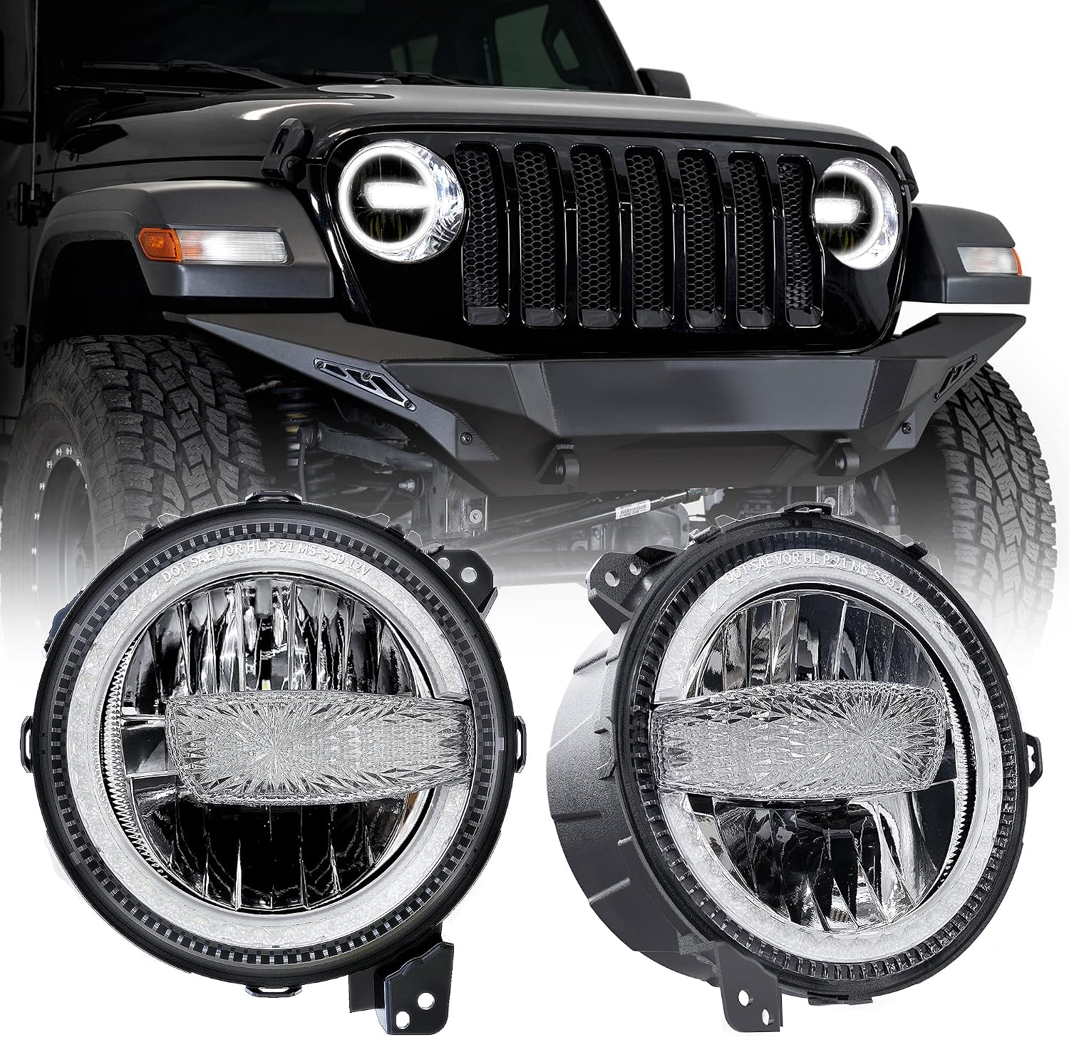 RAMJET4X4 DOT 9 Inch LED Headlights Headlamps Assembly Compatible with 2018-2025 Wrangler JL JLU Gladiator JT, Hi/Lo Beam with DRL