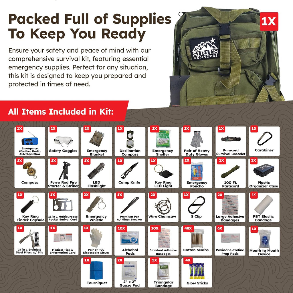 Bug Out Bag Backpack Bugout Kit Great for Family - Survival Backpack for Earthquakes, Hurricanes, Floods, Tornados, Fires & Other Disasters