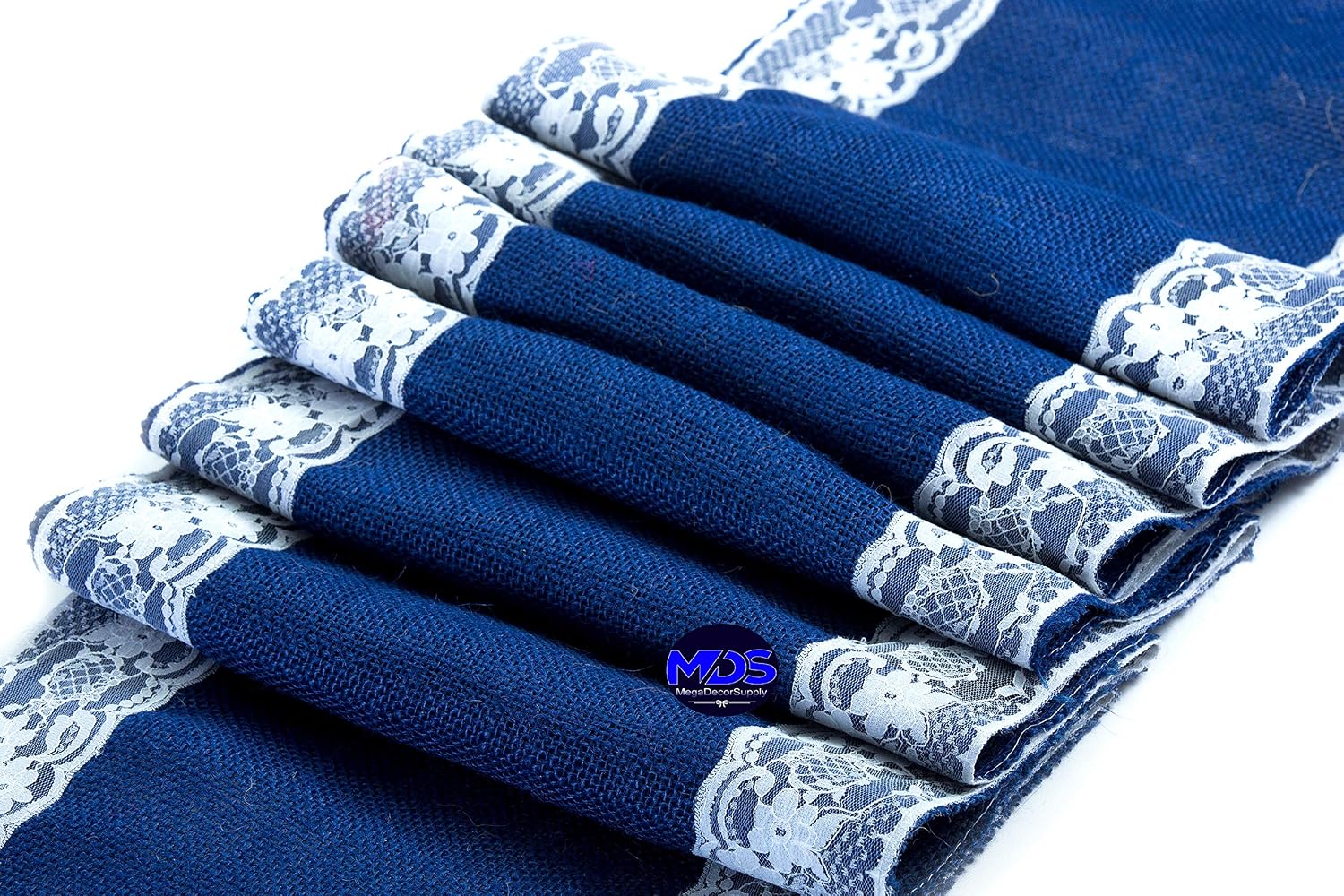 MDS Pack of 15 Wedding 12 x 108 inch Burlap Lace Hessian Table Runner Rustic Royal Blue Jute Country Vintage for Wedding Banquet Decoration – Royal Blue Lace Jute Burlap
