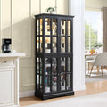 68' H Lighted Curio Display Cabinet Display Case,Wooden Glass Cabinet w/ 4 Adjustable Shelves & Glass Doors, 6 Tier Vintage Accent Storage Case w/Mirrored Back Pane for Home (Black)