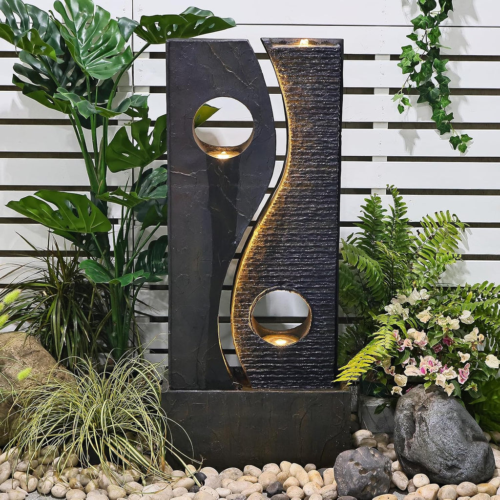 Tankana 47 inches Water Fountain Outdoor Garden - Waterfall Indoor Modern Large Freestanding Water Feature Fountains Faux Rust Finish with LED Lights for Patio Yard Pool Home Decor