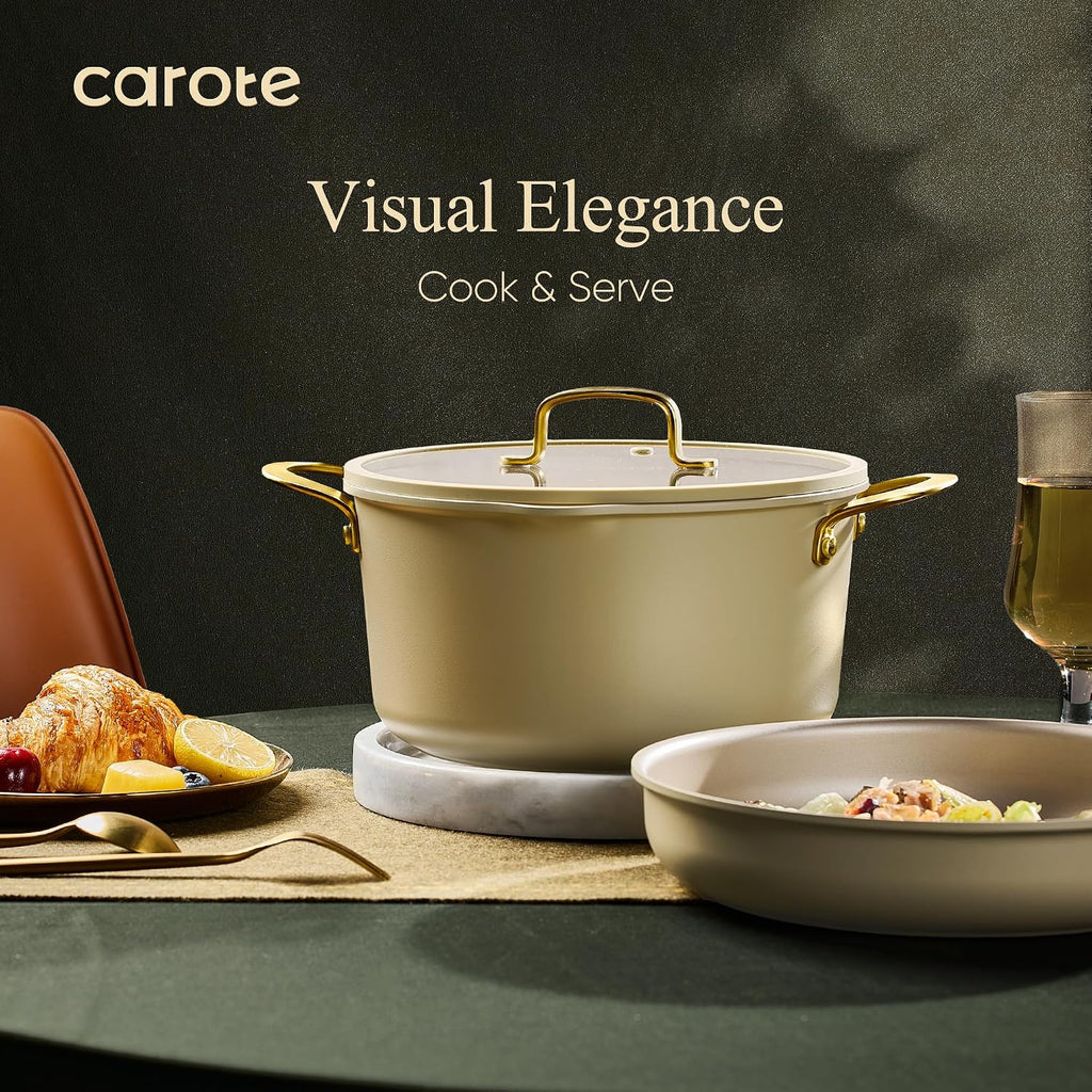CAROTE 19Pcs Pots and Pans Set, Non Stick Induction Cookware Sets with Durable Cast Steel Handle, Oven-Safe Pots and Pans with Cooking Utensils, PFOS/PFOA Free, Dishwasher Safe, Aluminum