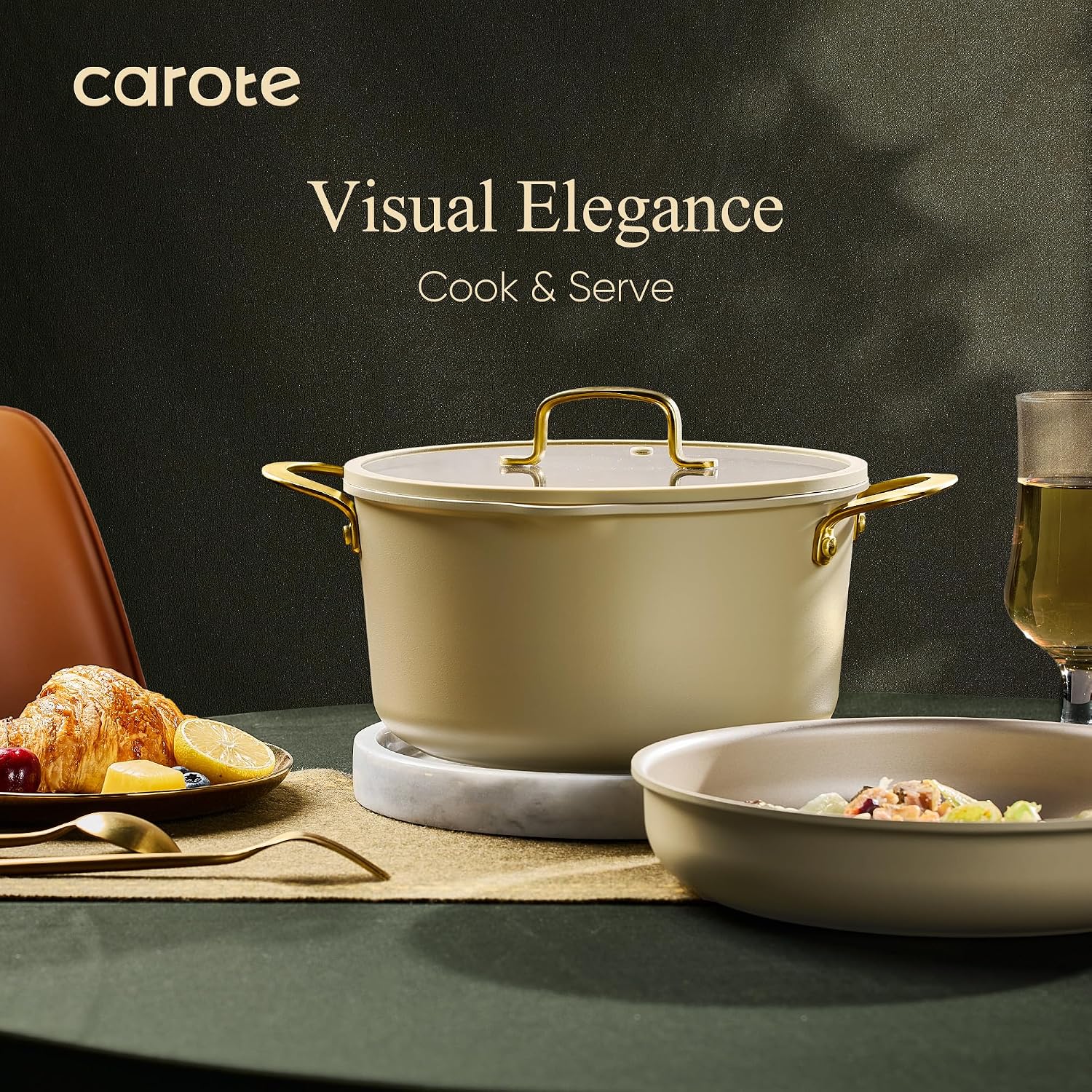 CAROTE 19Pcs Pots and Pans Set, Non Stick Induction Cookware Sets with Durable Cast Steel Handle, Oven-Safe Pots and Pans with Cooking Utensils, PFOS/PFOA Free, Dishwasher Safe, Aluminum
