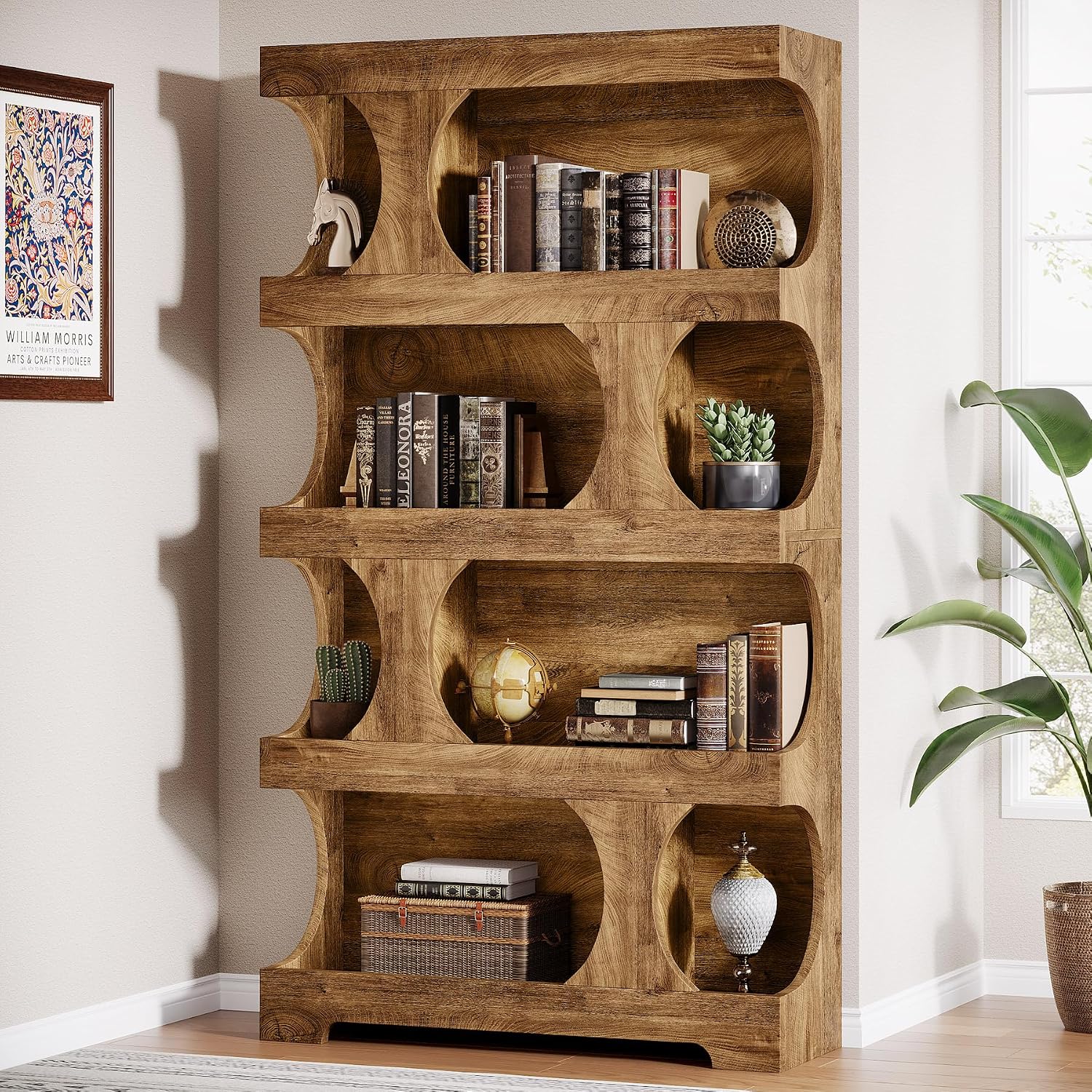 Tribesigns 71' Tall Bookcase Set of 2, Modern Asymmetrical Bookshelf, 4-Tier Freestanding Display Shelf with Classic Shape, Large Library Book Shelf for Living Room, Home Office, Brown
