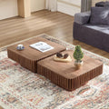 31.49'' Square Coffee Table Set of 2 for Living Room, Modern Wood Drum Pedestal Flute Embossment Coffee Table, Easy Assembly (Walnut, 2-Pcs)