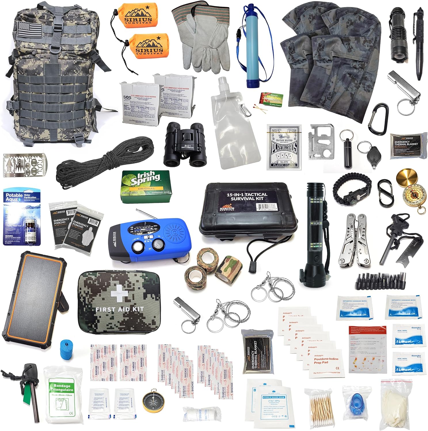 Sirius: Pre-Packed Bug Out Bag - 72 Hour Kit for 2 People - Bugout Backpack Survival Kit - Premium 50L Go Bag Tactical Backpack - Essential Bug Out Gear - Upgraded Survival Backpack