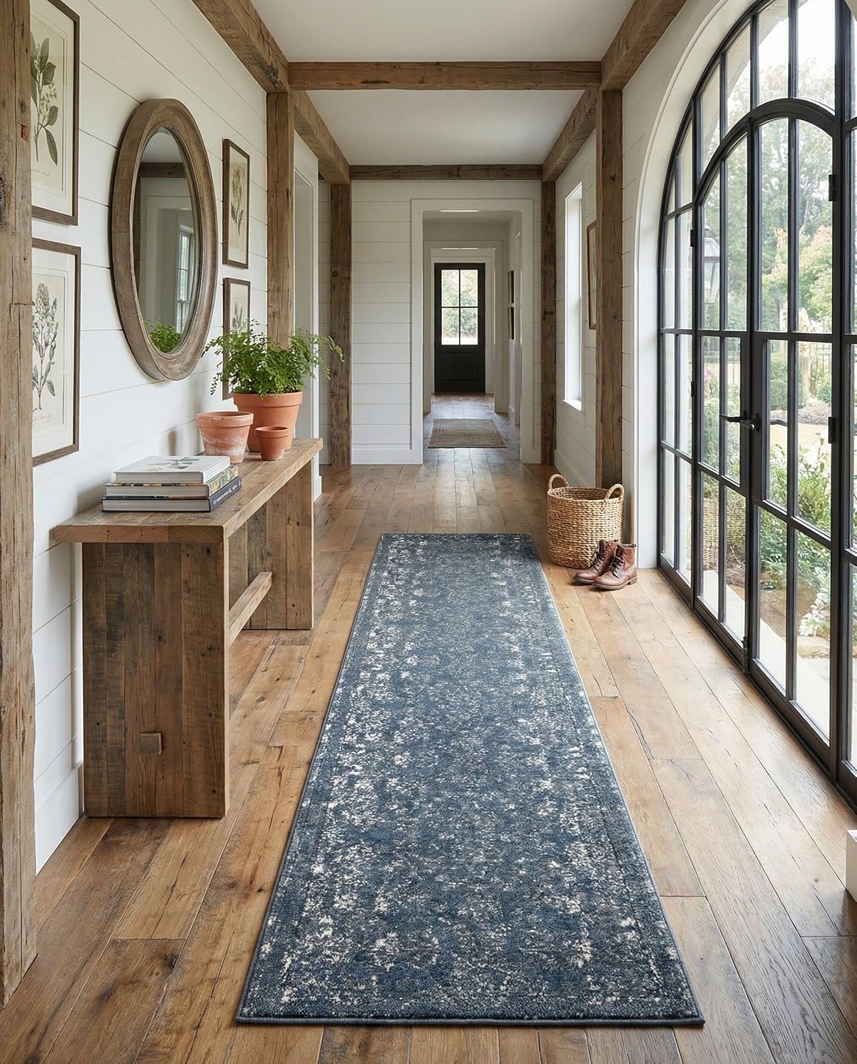 Rugs.com - Oregon Rug – 12 Ft Runner Blue Hand-Knotted Textured Rug – Perfect for Hallways, Entryways, and High-Traffic Indoor Areas