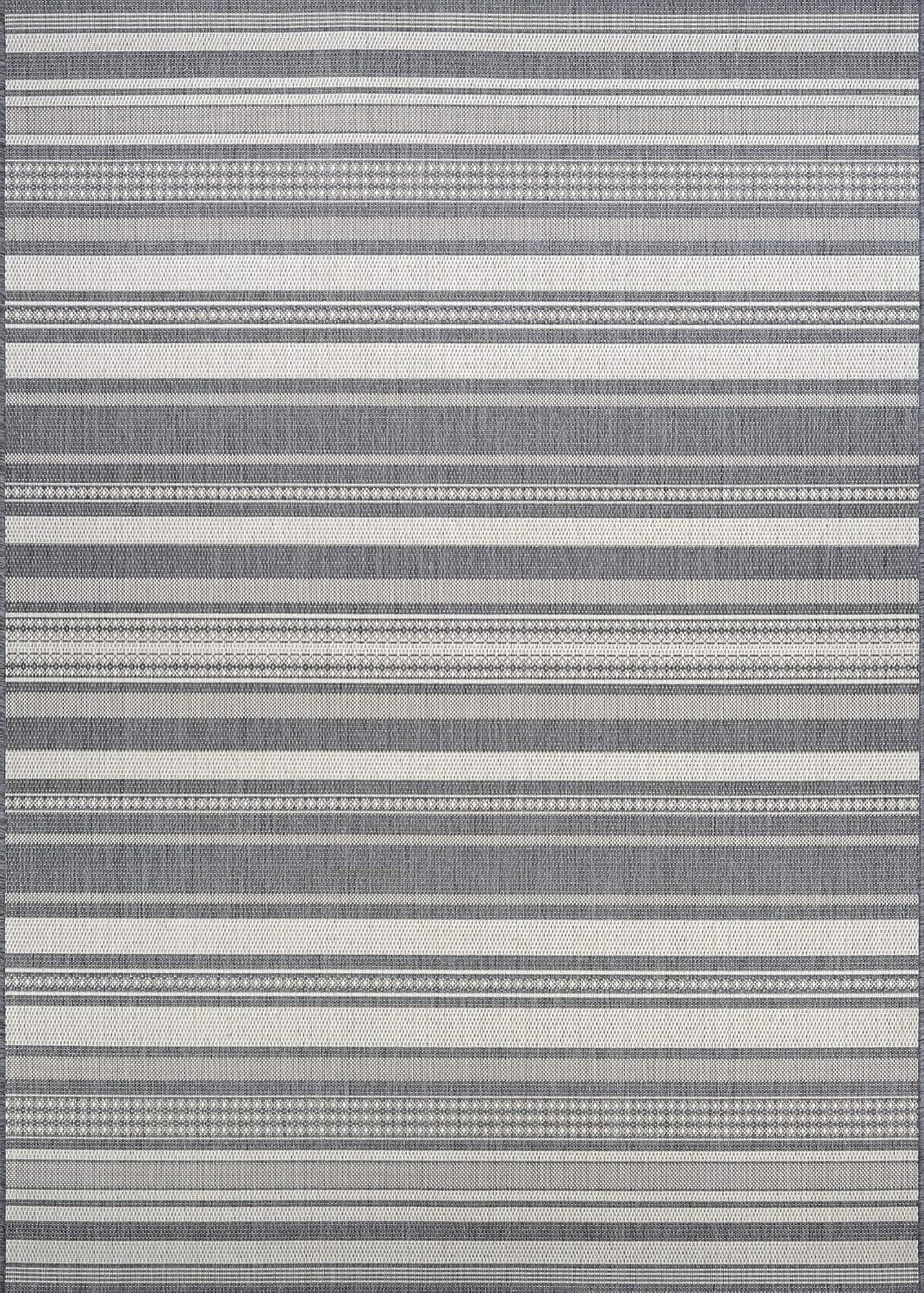 Couristan Recife Indoor Outdoor Rug - Gazebo Stripe 6'2' x 9'2' Rectangle in Ivory and Silver, Low Pile, Hose Washable, Pet- Kid Friendly Home Decor for Living Room, Patio Furniture Set, Kitchen