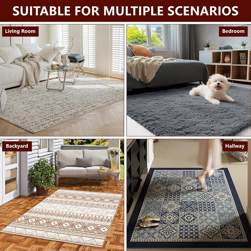 Non Slip Rug Pad Gripper, 10 x 14 Ft Extra Thick Foam Under Area Rug Carpet Pads for Any Hard Surface Floors, Keep Your Carpets Safe and in Place, Prevent Rug from Wrinkling or Buckling