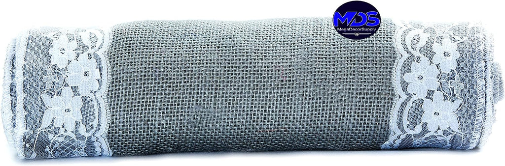 MDS Pack of 20 Wedding 12 x 108 inch Burlap Lace Hessian Table Runner Rustic Silver Gray Jute Country Vintage for Wedding Banquet Decoration – Silver Gray Lace Jute Burlap