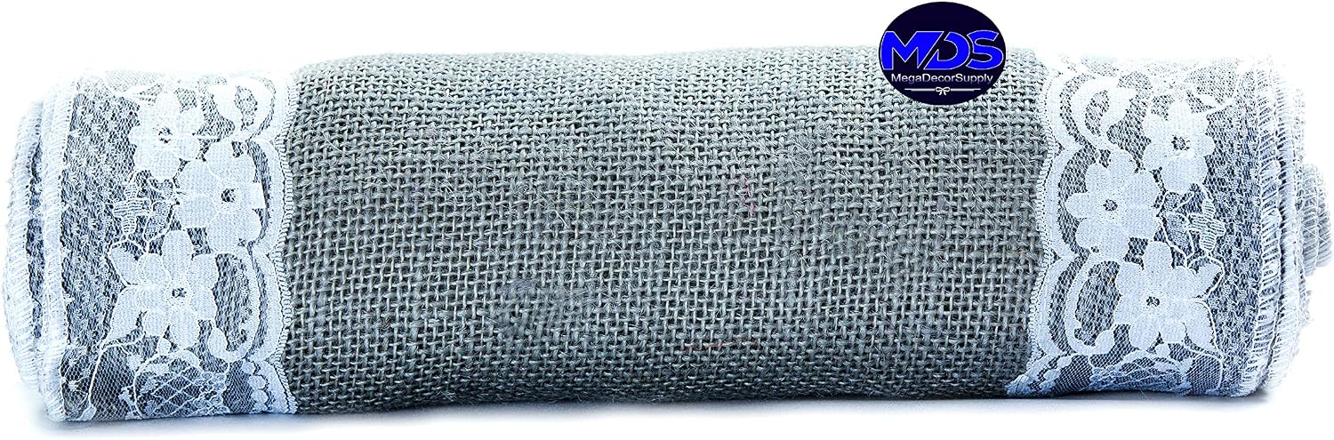 MDS Pack of 20 Wedding 12 x 108 inch Burlap Lace Hessian Table Runner Rustic Silver Gray Jute Country Vintage for Wedding Banquet Decoration – Silver Gray Lace Jute Burlap