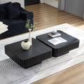 31.49'' Square Coffee Table Set of 2 for Living Room, Modern Wood Drum Pedestal Flute Embossment Coffee Table, Easy Assembly (Black, 2-Pcs)