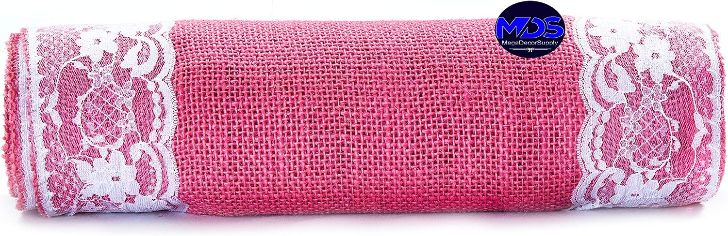 MDS Pack of 20 Wedding 12 x 108 inch Burlap Lace Hessian Table Runner Rustic Pink Jute Country Vintage for Wedding Banquet Decoration – Pink Lace Jute Burlap