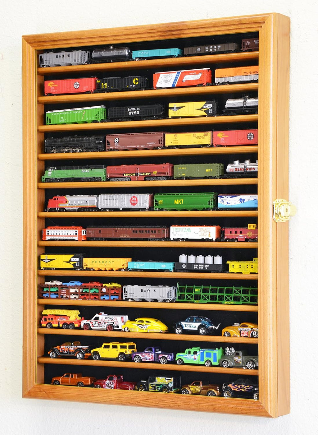 sfDisplay.com,LLC. 12 Shelves N Scale Train Model Trains Display Case Cabinet Wall Rack w/ 98% UV Lockable