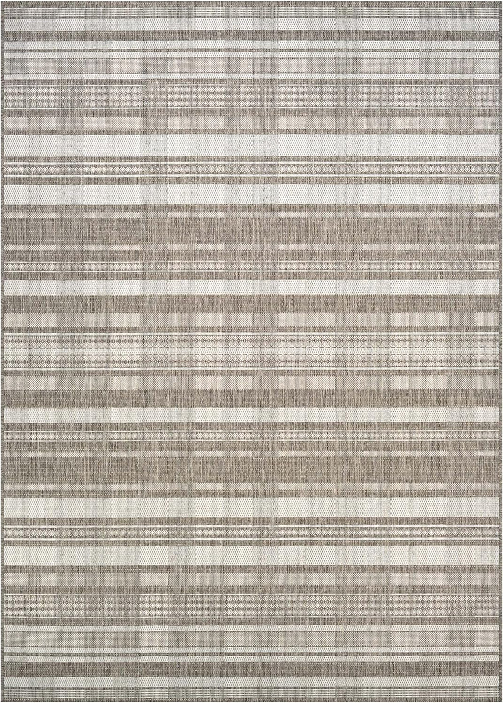 Couristan Recife Indoor Outdoor Rug - Gazebo Stripe 5'10' x 9'2' Rectangle in Champagne and Taupe, Low Pile, Hose Washable, Pet- Kid Friendly Home Decor for Living Room, Patio Furniture Set, Kitchen