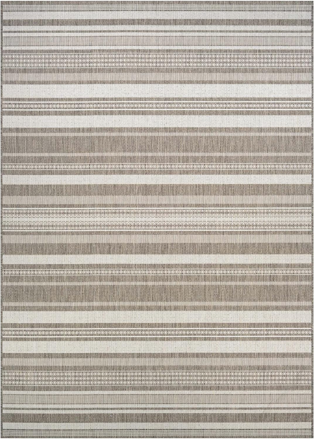 Couristan Recife Indoor Outdoor Rug - Gazebo Stripe 5'10' x 9'2' Rectangle in Champagne and Taupe, Low Pile, Hose Washable, Pet- Kid Friendly Home Decor for Living Room, Patio Furniture Set, Kitchen