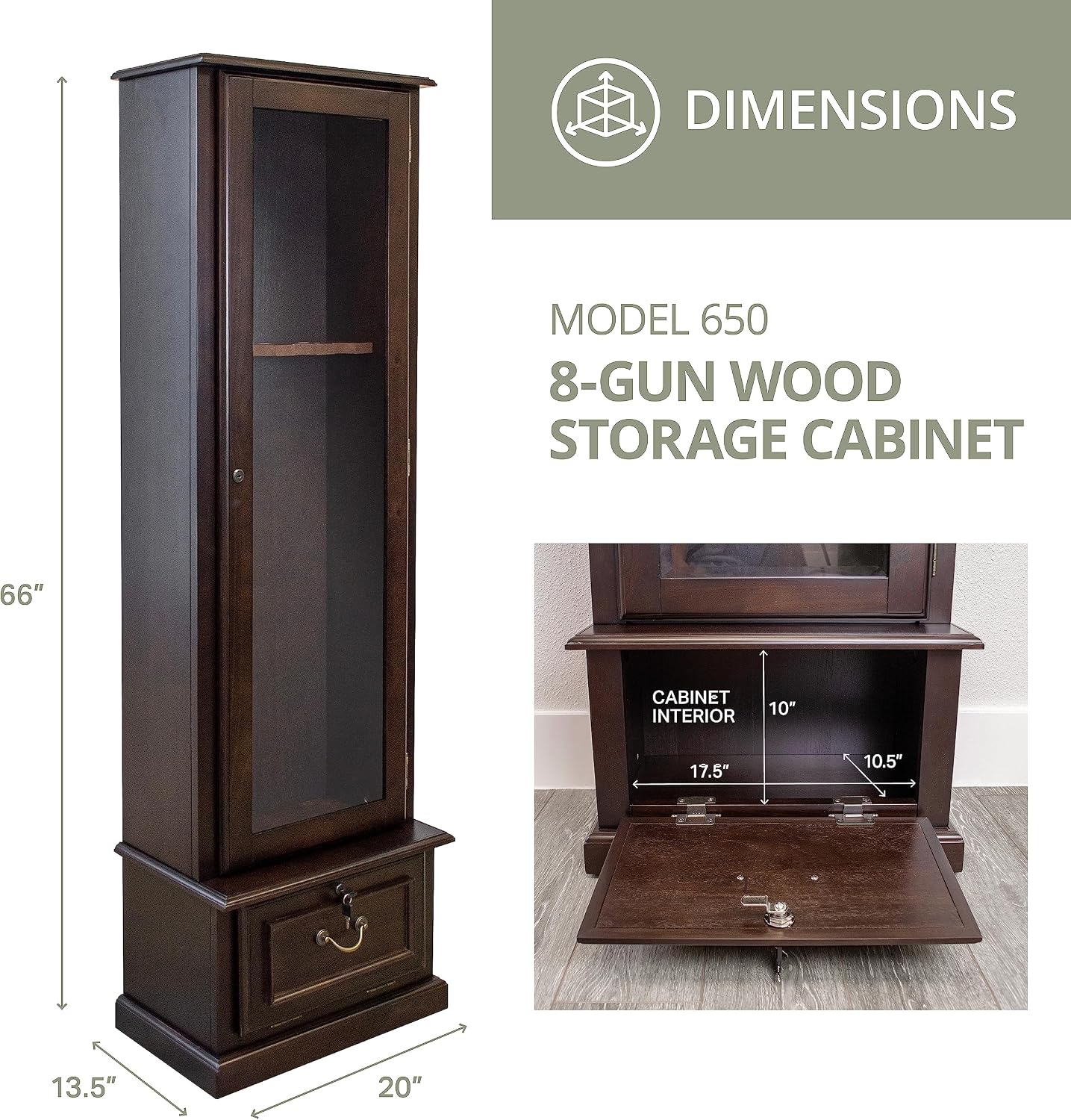 American Furniture Classics Model 650 8 Gun Cabinet with Locking Glass Door