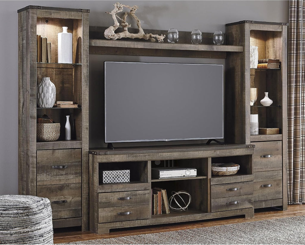 Signature Design by Ashley Trinell Urban 4-Piece Entertainment Center for TVs up to 72' with LED Lights, Dark Brown