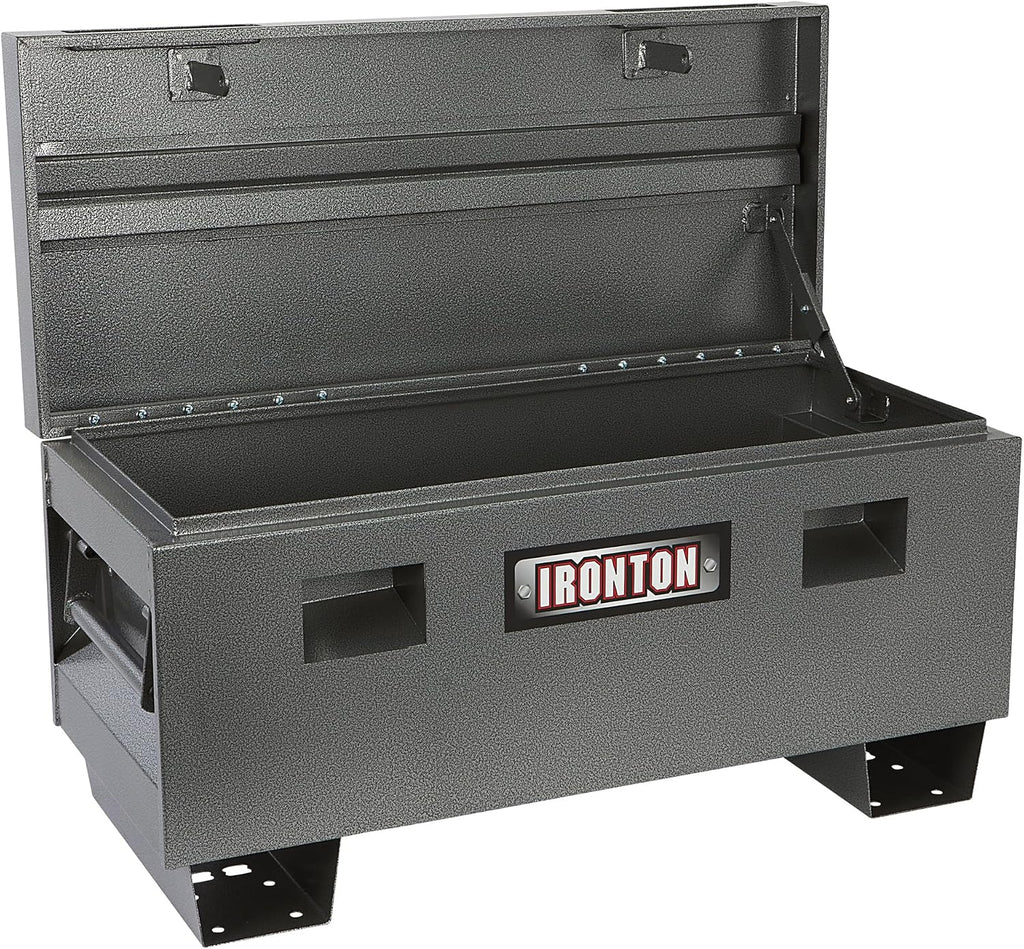Ironton 36in. Jobsite Box – Heavy-Duty Steel Construction with Lockable Lid, 16-Gauge Powder-Coated Tool Storage Chest for Jobsite Equipment, Gray
