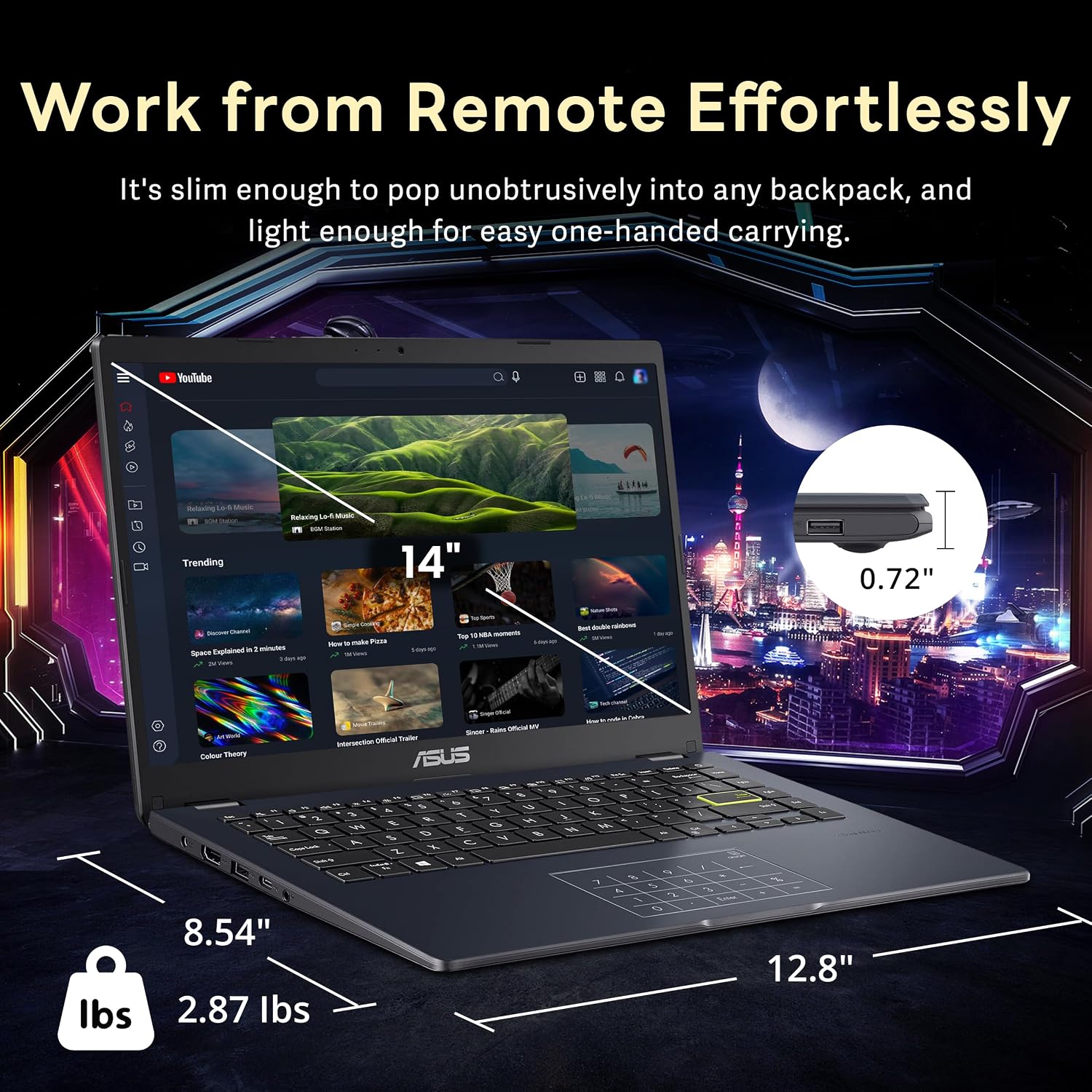 ASUS 14' FHD Ultra-Light Laptop, Intel Pentium N6000, 4GB RAM, 224GB Storage (64GB eMMC+160GB Docking Station Set), UHD Graphics, AI-Powered, Copilot Ready, Long Battery Life, Windows 11, Black
