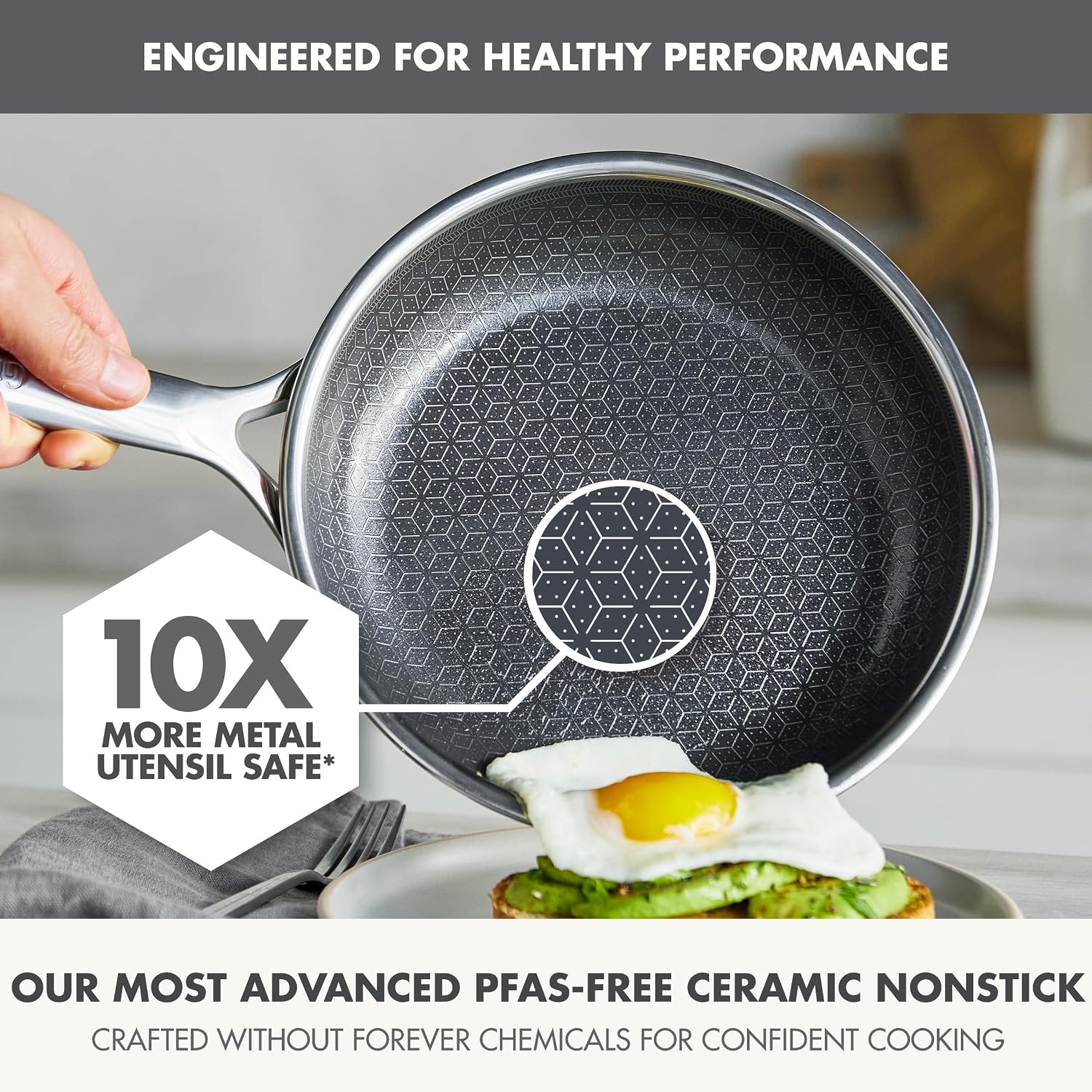 GreenPan Spectra 10 Piece Cookware Set,Hybrid Tri-Ply Stainless Steel, PFAS-Free Ceramic Nonstick Textured Cooking Surface,Induction Pots & Pans with Lids, Dishwasher Safe,Oven & Broiler Temp to 850˚F