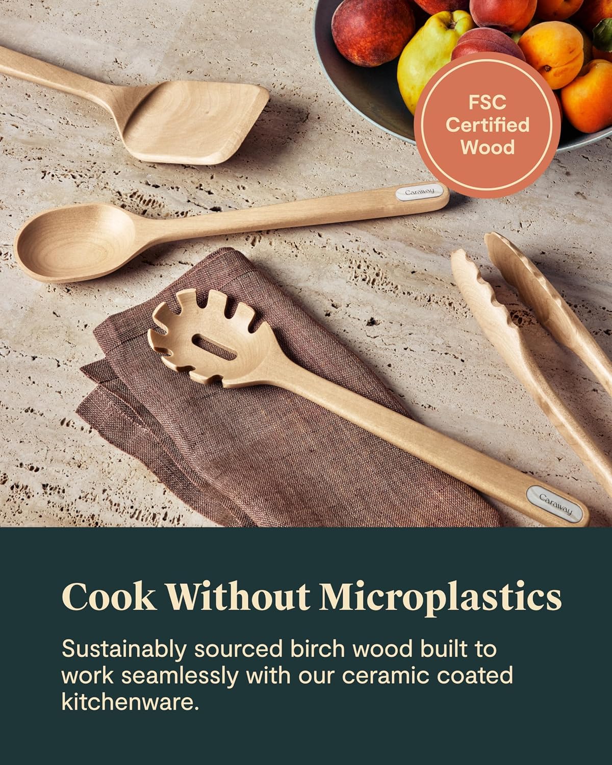 Caraway Kitchen Knife Set & Wooden Utensil Set - Made With Premium German Steel Blades & FSC-Certified Birch Wood - Non-Toxic Materials - Mist