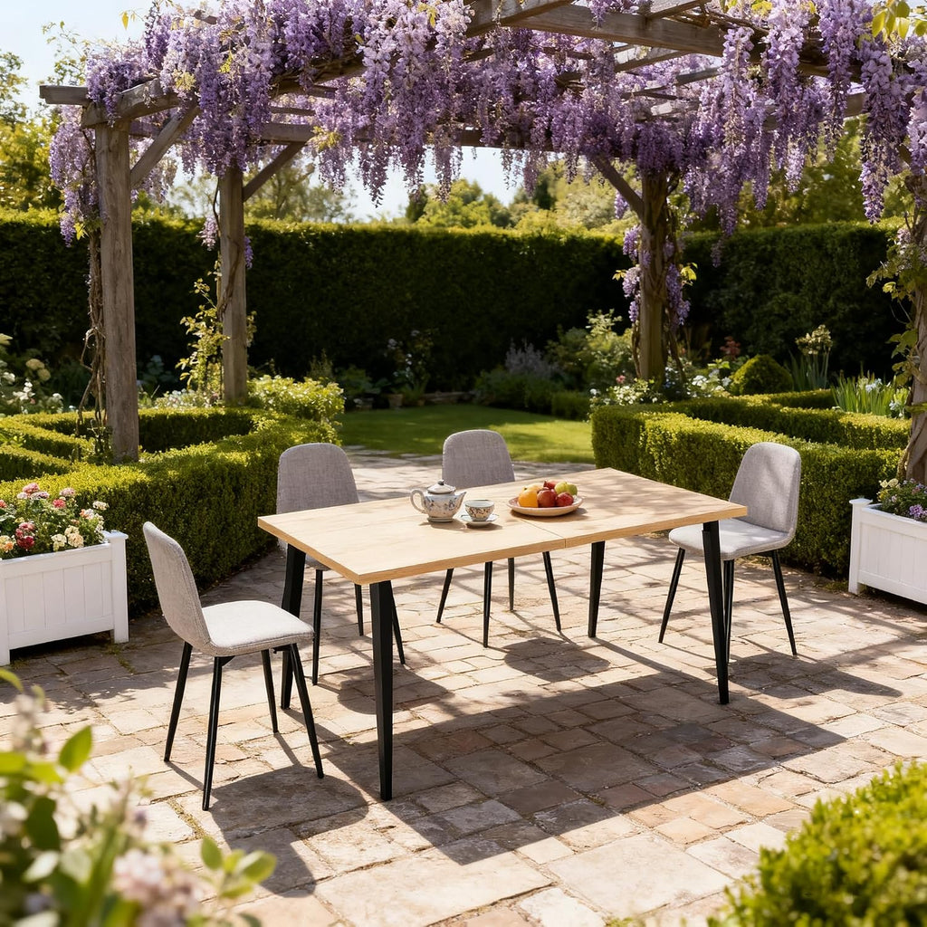 Modern Rustic Industrial Dining Table for 6-8 People – Rectangular Wooden Tabletop, Rust-Resistant Iron Legs, Non-Slip Pads – Versatile Indoor/Outdoor Kitchen & Patio Furniture