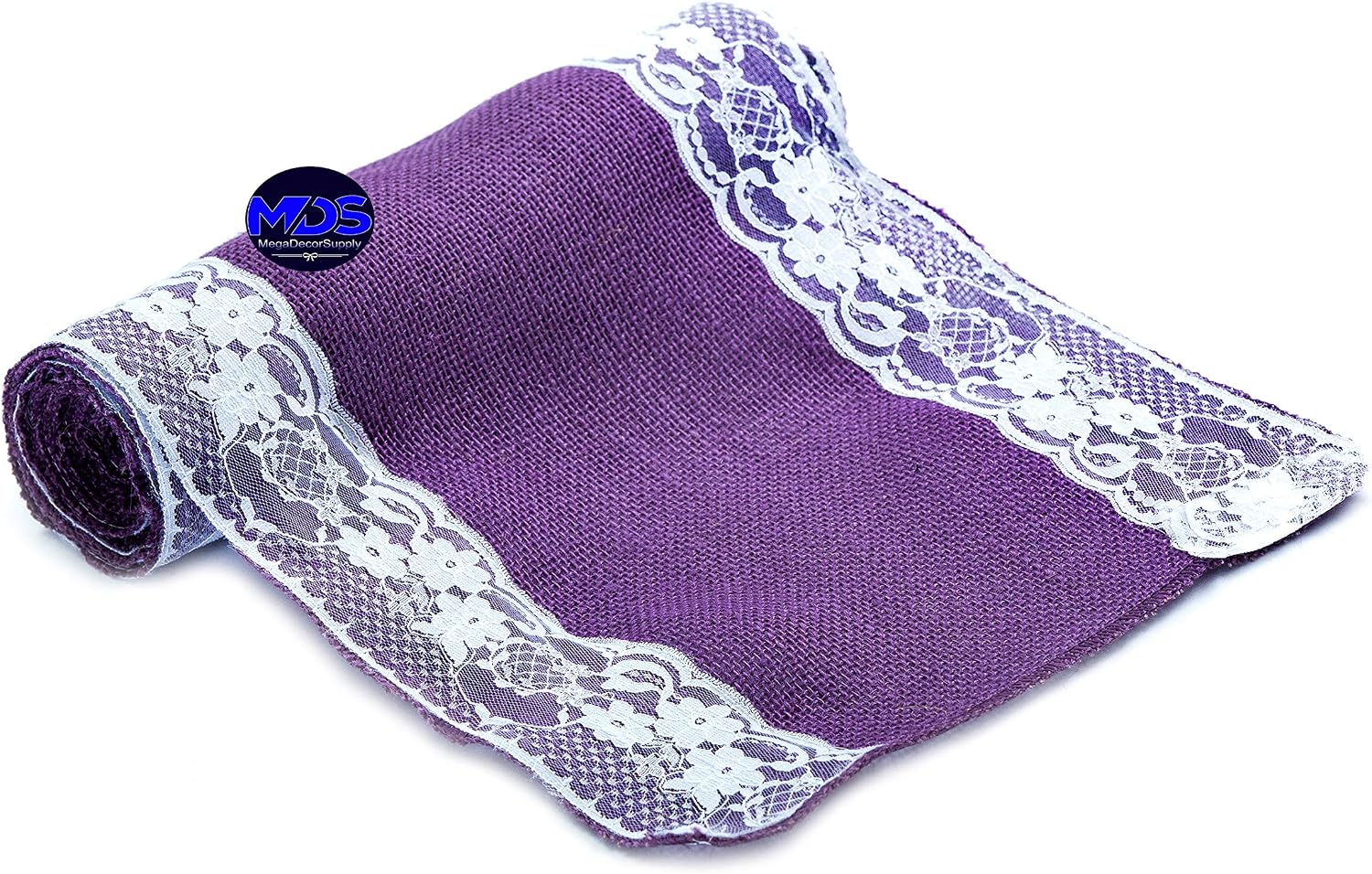MDS Pack of 20 Wedding 12 x 108 inch Burlap Lace Hessian Table Runner Rustic Lavender Jute Country Vintage for Wedding Banquet Decoration – Lavender Lace Jute Burlap