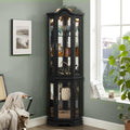 Classic Corner Curio Cabinet with Lights, Glass Display Cabinet for Living Room - Adjustable Tempered Glass Shelves, Wall Mountable (Black)