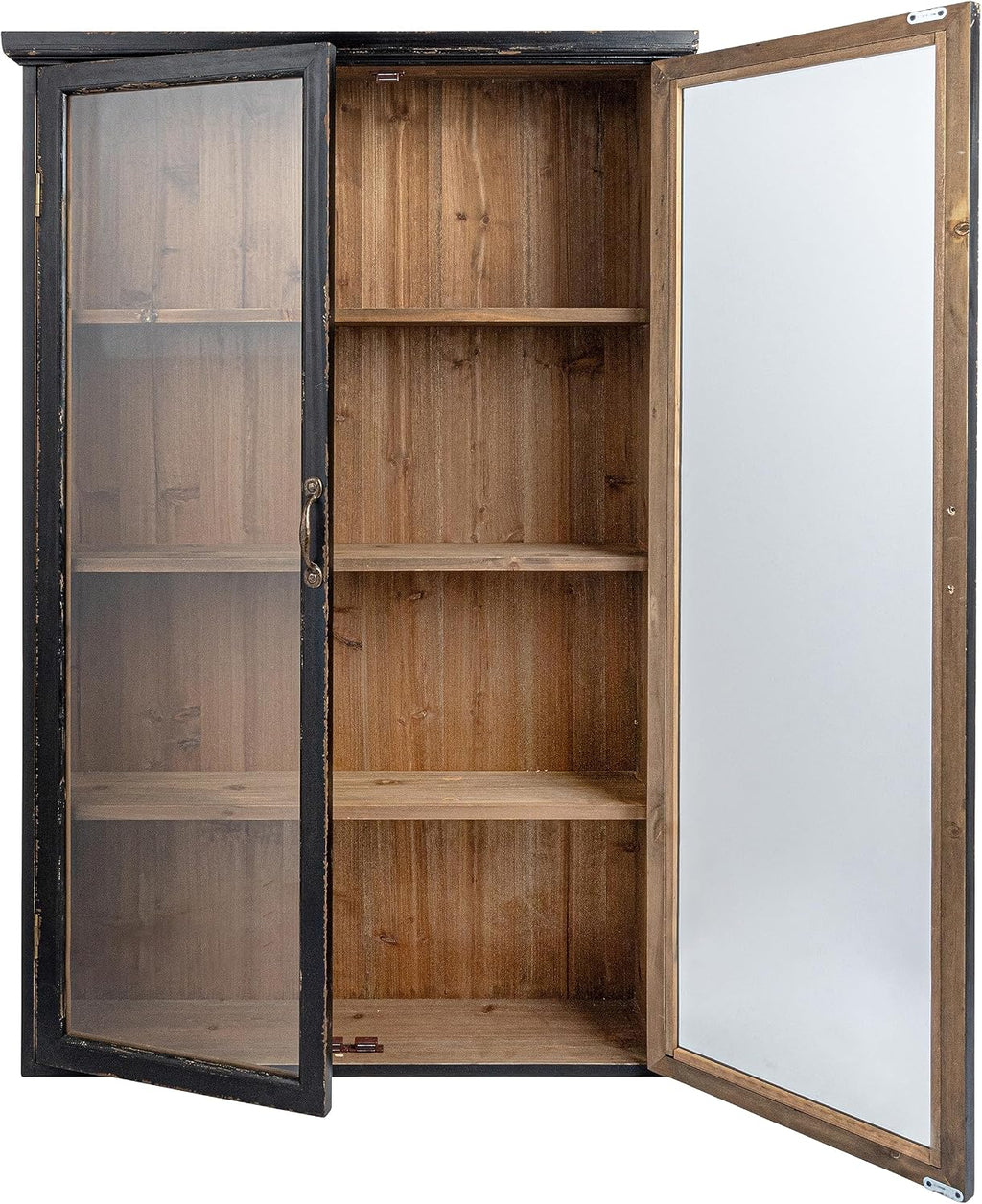 Creative Co-Op Wood and Glass Display Cabinet with 3 Shelves and 2 Doors, Natural and Black