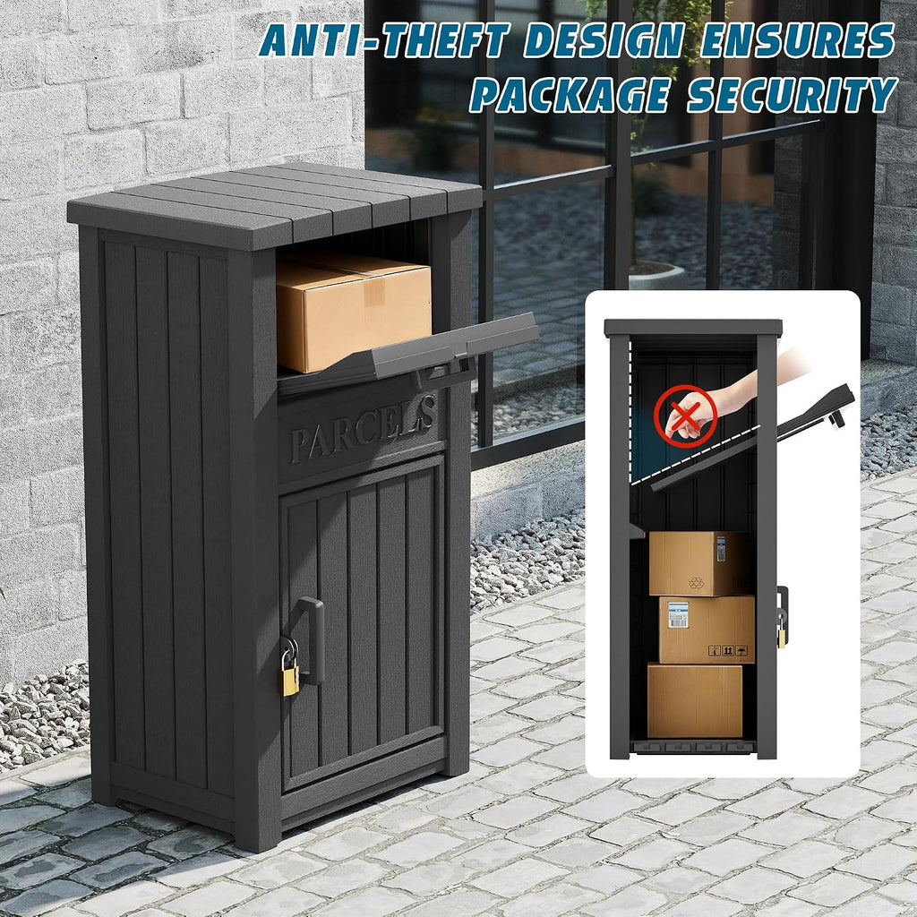 LHBGO Package Delivery Box with Sign, Lockable & Weatherproof Anti-Theft Parcel Delivery Box for Porch, Curbside, Patio，Black