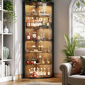 Loomie 70' Corner Bar Cabinet with LED Lights, 6-Tier Modern Wine Cabinet with Glass Door & Glass Holder, Tall Home Bar Liquor Cabinet with Adjustable Shelves for Dining Room, Living Room (Black)