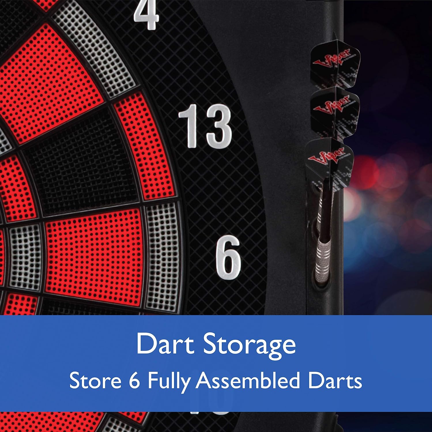 Viper Solar Blast Electronic Dartboard, 15.5 in Regulation Target, 43 Games, 16 Players, LED Scoreboard, 6 Darts Included, Black
