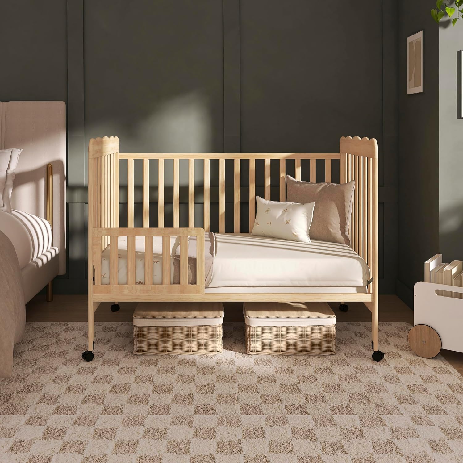 Dream On Me Carson Classic 3-in-1 Convertible Full-Size Baby Crib in Natural, GreenGuard Gold & BSA, 4 Mattress Heights, Converts to Day & Toddler Bed, Locking Wheels, Classic Nursery Design