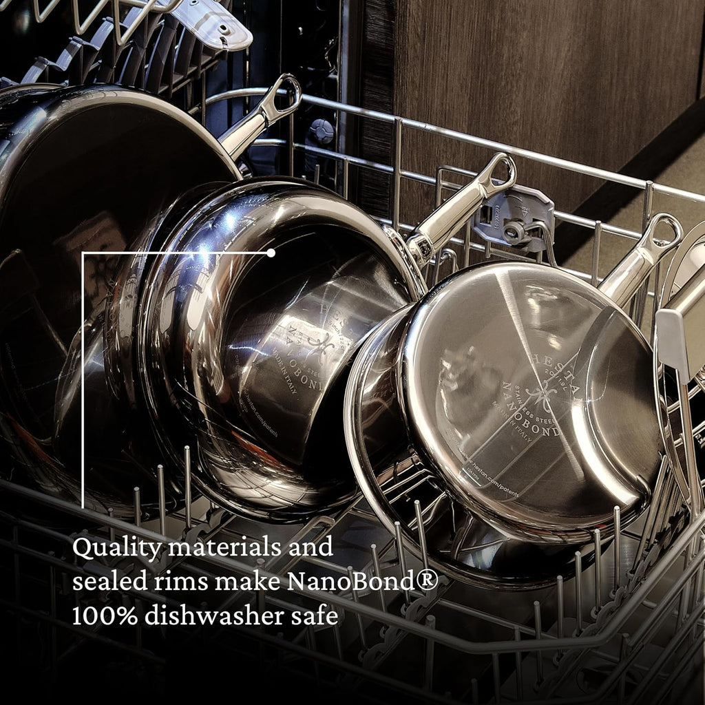 Hestan NanoBond Molecular Titanium Saucepan with Lid, 2-Quart - PFAS-Free Stainless Steel, 4x Stronger, 1050°F Oven Safe, Induction Compatible, Handcrafted Italy