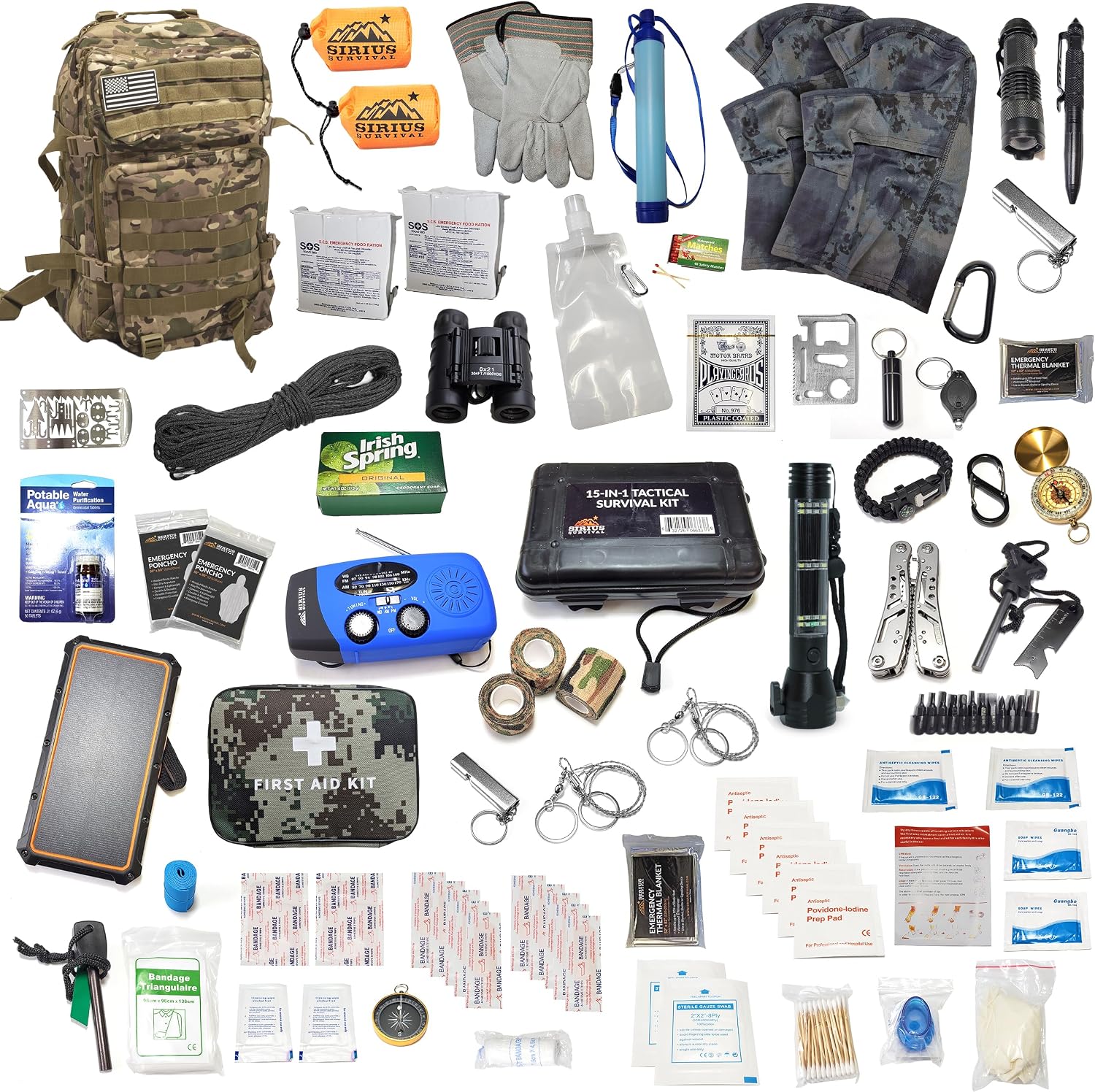 Sirius: Pre-Packed Bug Out Bag - 72 Hour Kit for 2 People - Bugout Backpack Survival Kit - Premium 50L Go Bag Tactical Backpack - Essential Bug Out Gear - Upgraded Survival Backpack