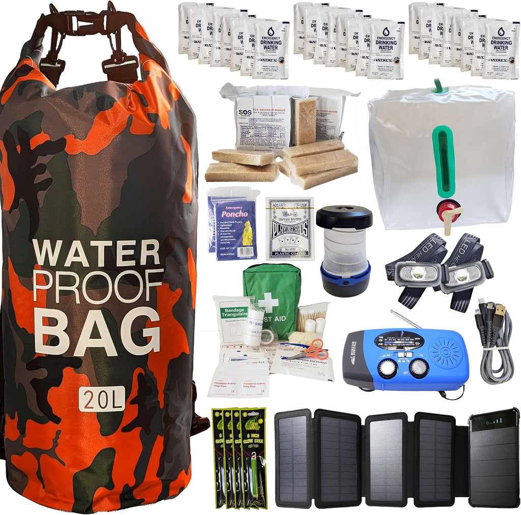 Pre-Packed Hurricane Kit - Comprehensive Hurricane Preparedness Items - Essential Hurricane Supplies - Complete Hurricane Supply List in a Waterproof Bag for 2 People