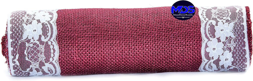 MDS Pack of 15 Wedding 12 x 108 inch Burlap Lace Hessian Table Runner Rustic Maroon Jute Country Vintage for Wedding Banquet Decoration – Maroon Lace Jute Burlap