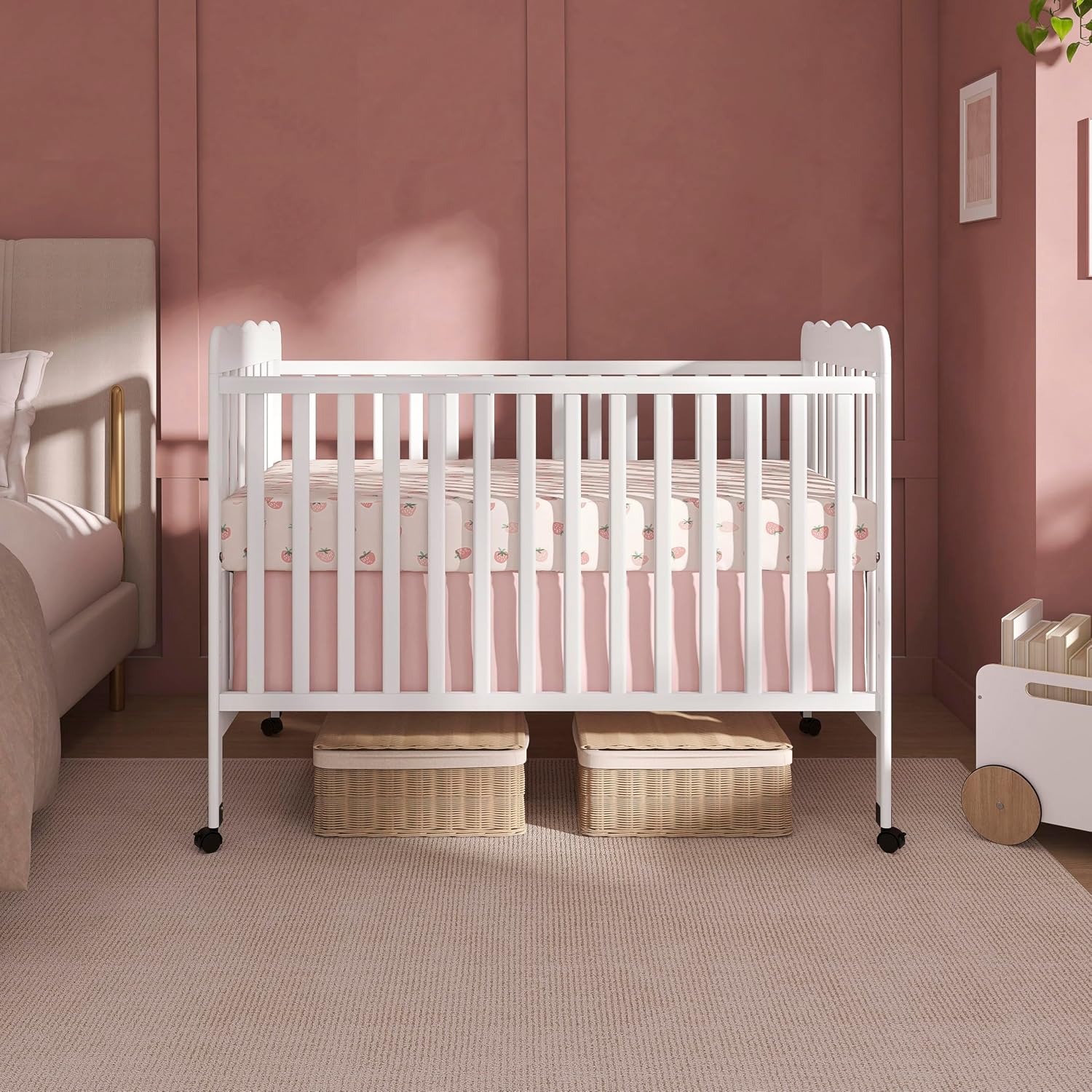 Dream On Me Carson Classic 3-in-1 Convertible Full-Size Baby Crib in White, GreenGuard Gold & BSA, 4 Mattress Heights, Converts to Day & Toddler Bed, Locking Wheels, Classic Nursery Design