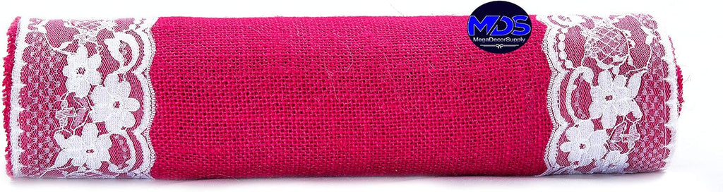 MDS Pack of 15 Wedding 12 x 108 inch Burlap Lace Hessian Table Runner Rustic Magenta Jute Country Vintage for Wedding Banquet Decoration – Magenta Lace Jute Burlap