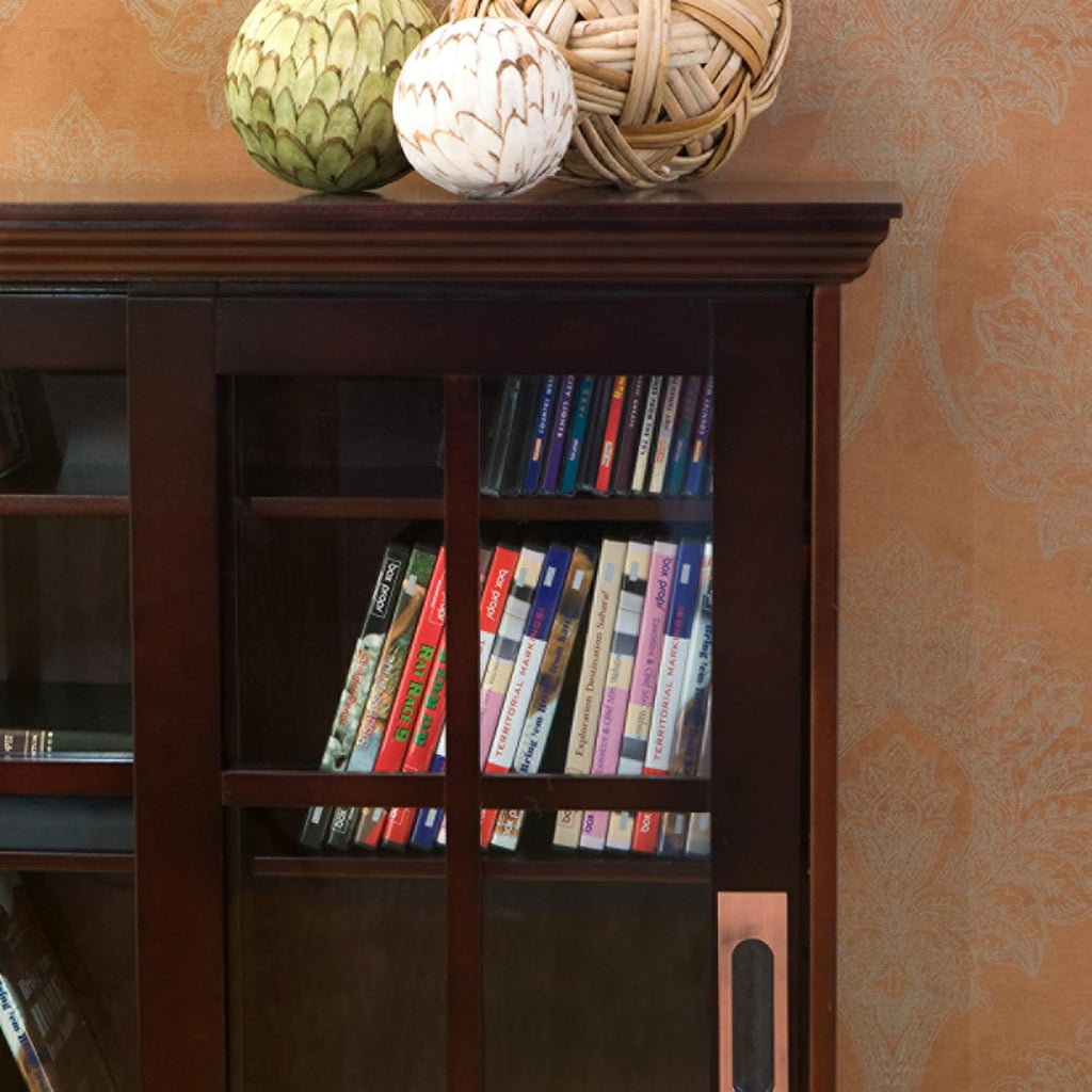 SEI Furniture - Media Cabinet with Sliding Doors - Espresso - Transitional Design, Brown Glass and Wood - Ideal for Home Office, Living Room (MS1071)