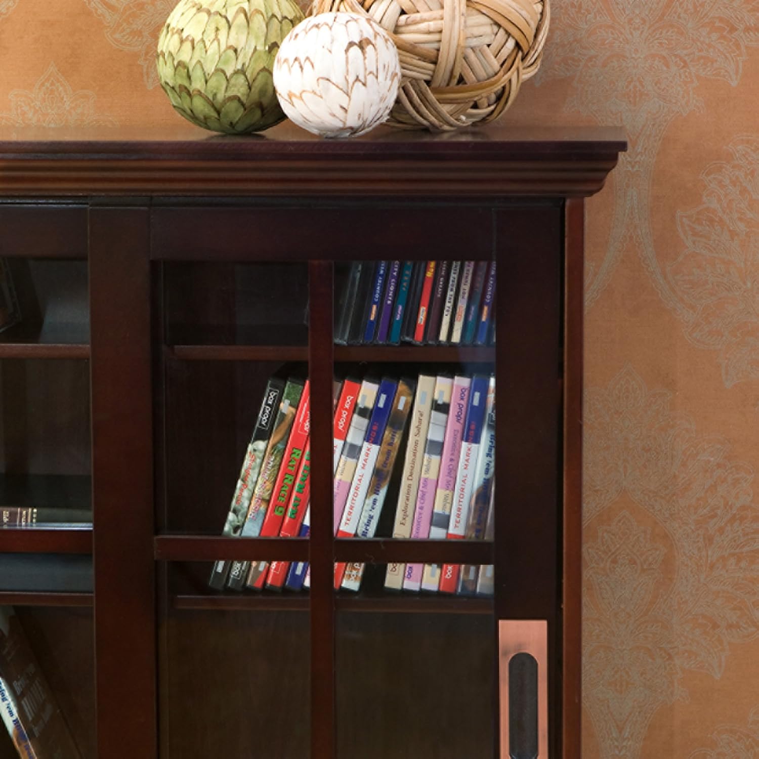 SEI Furniture - Media Cabinet with Sliding Doors - Espresso - Transitional Design, Brown Glass and Wood - Ideal for Home Office, Living Room (MS1071)