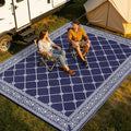 Outdoor Rug 10'x14' for Patios Waterproof Patio Rugs Outdoor Mats for Front Porch,Beach Mat,Reversible Plastic Straw Camping Rugs for Outside RV,Deck,Balcony,Backyard Navy Blue