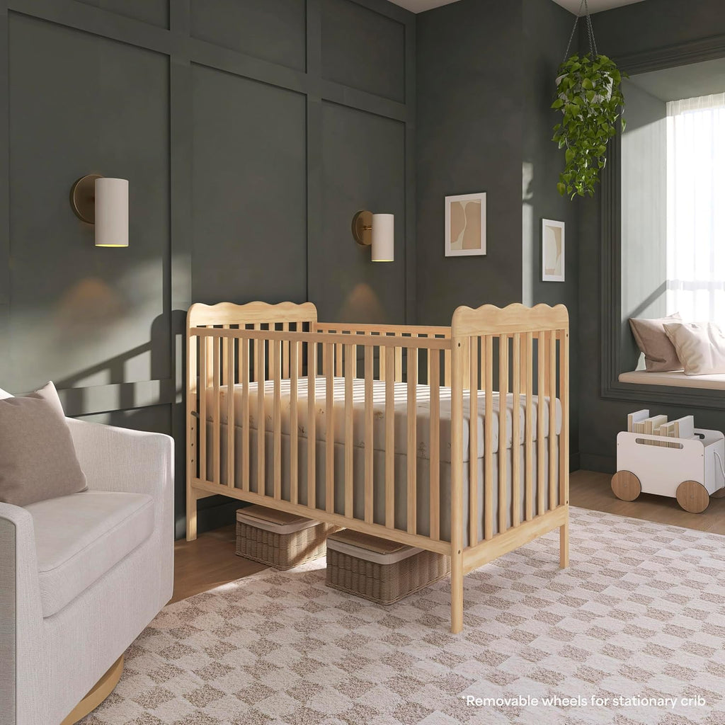 Dream On Me Carson Classic 3-in-1 Convertible Full-Size Baby Crib in Natural, GreenGuard Gold & BSA, 4 Mattress Heights, Converts to Day & Toddler Bed, Locking Wheels, Classic Nursery Design