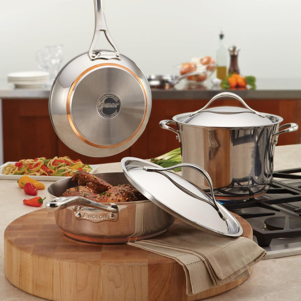 Anolon 77448 Nouvelle Stainless Steel Sauce Pan/Saucepan with Straining and Lid, 3.5 Quart, Silver